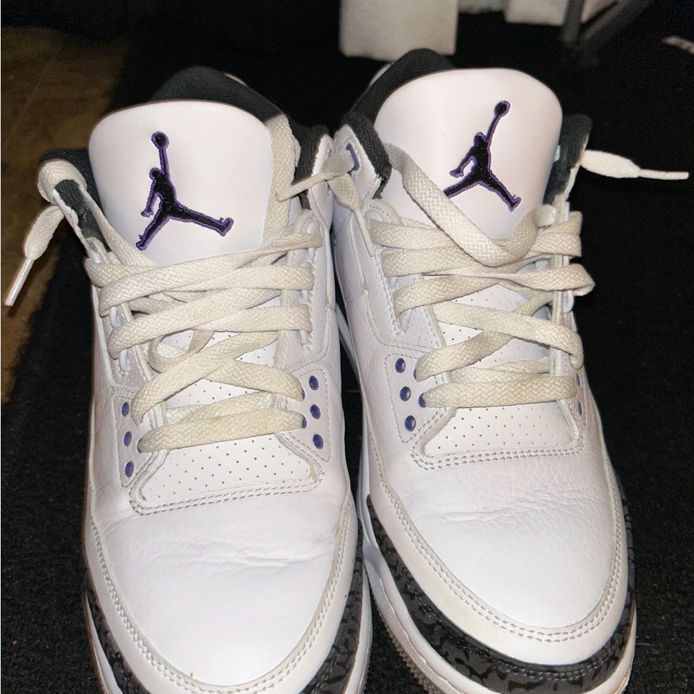White and Purple Air Jordan Sneakers